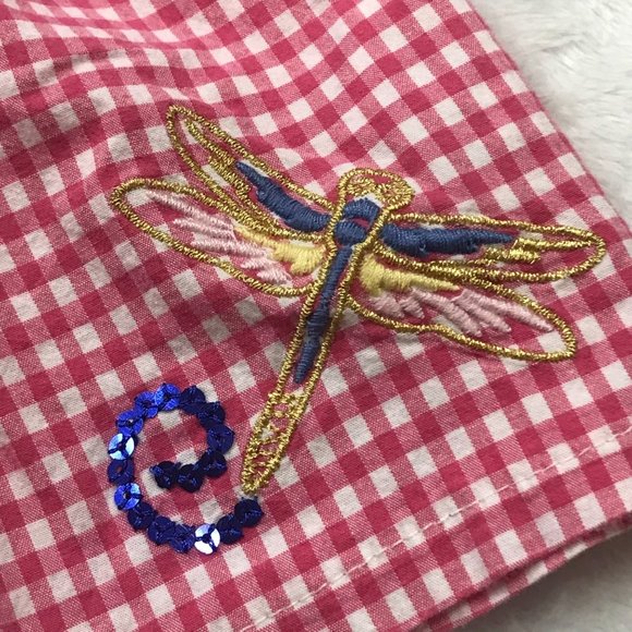 Flapdoodles Gingham Dragonfly Embroidered Dress Pink Cotton Sequin Girls Size 5 - Picture 5 of 9